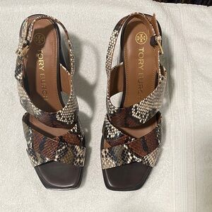 Tory Burch Brown and Black Snakeskin Sandals